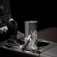 Hawaiian Turtle Love Couple Skinny Tumbler Sweet Hibiscus and Kakau Pattern Grayscale Color