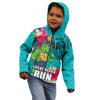 Hawaii Great Aloha Run 40th Anniversary Kid Hoodie With Turtle Mascot Marathon Hibiscus and Kakau LT03 - Polynesian Pride