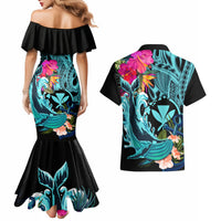 Hawaii Couples Matching Mermaid Dress and Hawaiian Shirt Whale Mix Hibiscus and Kanaka Maoli LT03 - Polynesian Pride