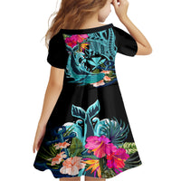 Hawaii Family Matching Short Sleeve Bodycon Dress and Hawaiian Shirt Whale Mix Hibiscus and Kanaka Maoli LT03 - Polynesian Pride