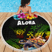 Hawaii Lei Day Beach Blanket Hibiscus Wreath and Polynesian Pattern