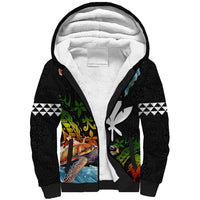Hawaii Lei Day Sherpa Hoodie Hibiscus Wreath and Polynesian Pattern