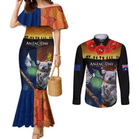 Australia and New Zealand ANZAC Day Couples Matching Mermaid Dress and Long Sleeve Button Shirt Tui Bird and Koala mix Maori and Aboriginal Pattern LT03 Black - Polynesian Pride