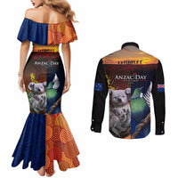 Australia and New Zealand ANZAC Day Couples Matching Mermaid Dress and Long Sleeve Button Shirt Tui Bird and Koala mix Maori and Aboriginal Pattern LT03 - Polynesian Pride