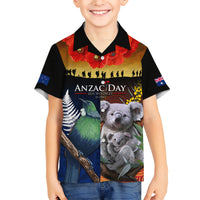 Australia and New Zealand ANZAC Day Family Matching Short Sleeve Bodycon Dress and Hawaiian Shirt Tui Bird and Koala mix Maori and Aboriginal Pattern LT03 Son's Shirt Black - Polynesian Pride