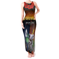 Australia and New Zealand ANZAC Day Tank Maxi Dress Tui Bird and Koala mix Maori and Aboriginal Pattern LT03 Women Black - Polynesian Pride