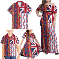 Hawaiian Lei Family Matching Off Shoulder Maxi Dress and Hawaiian Shirt National Flag Striped Style