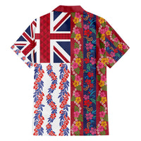Hawaiian Lei Family Matching Short Sleeve Bodycon Dress and Hawaiian Shirt National Flag Striped Style