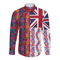 Hawaiian Lei Long Sleeve Button Shirt National Flag Striped Style