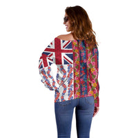 Hawaiian Lei Off Shoulder Sweater National Flag Striped Style