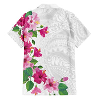 Hawaiian Hibiscus and Art Polynesian Tattoo Family Matching Long Sleeve Bodycon Dress and Hawaiian Shirt White Color LT03 - Polynesian Pride