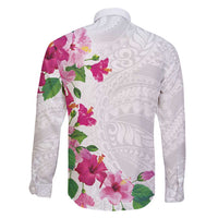 Hawaiian Hibiscus and Art Polynesian Tattoo Family Matching Off Shoulder Short Dress and Hawaiian Shirt White Color