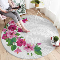 Hawaiian Hibiscus and Art Polynesian Tattoo Round Carpet White Color