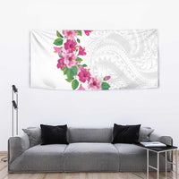 Hawaiian Hibiscus and Art Polynesian Tattoo Tapestry White Color
