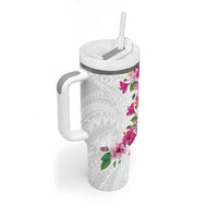 Hawaiian Hibiscus and Art Polynesian Tattoo Tumbler With Handle White Color
