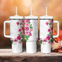 Hawaiian Hibiscus and Art Polynesian Tattoo Tumbler With Handle White Color