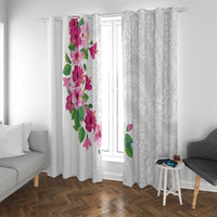 Hawaiian Hibiscus and Art Polynesian Tattoo Window Curtain White Color