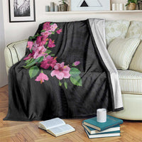 Hawaiian Hibiscus and Art Polynesian Tattoo Blanket Black Color
