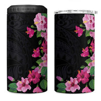 Hawaiian Hibiscus and Art Polynesian Tattoo 4 in 1 Can Cooler Tumbler Black Color