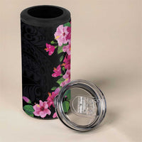 Hawaiian Hibiscus and Art Polynesian Tattoo 4 in 1 Can Cooler Tumbler Black Color
