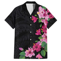 Hawaiian Hibiscus and Art Polynesian Tattoo Family Matching Long Sleeve Bodycon Dress and Hawaiian Shirt Black Color LT03 Dad's Shirt - Short Sleeve Black - Polynesian Pride