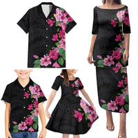 Hawaiian Hibiscus and Art Polynesian Tattoo Family Matching Puletasi and Hawaiian Shirt Black Color LT03 - Polynesian Pride