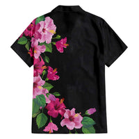 Hawaiian Hibiscus and Art Polynesian Tattoo Family Matching Short Sleeve Bodycon Dress and Hawaiian Shirt Black Color LT03 - Polynesian Pride