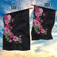Hawaiian Hibiscus and Art Polynesian Tattoo Garden Flag Black Color