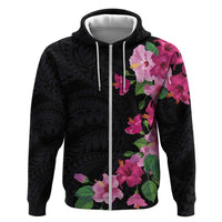 Hawaiian Hibiscus and Art Polynesian Tattoo Hoodie Black Color