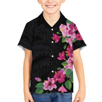 Hawaiian Hibiscus and Art Polynesian Tattoo Kid Hawaiian Shirt Black Color