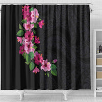 Hawaiian Hibiscus and Art Polynesian Tattoo Shower Curtain Black Color