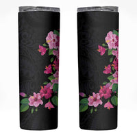 Hawaiian Hibiscus and Art Polynesian Tattoo Skinny Tumbler Black Color