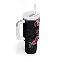 Hawaiian Hibiscus and Art Polynesian Tattoo Tumbler With Handle Black Color