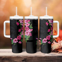 Hawaiian Hibiscus and Art Polynesian Tattoo Tumbler With Handle Black Color