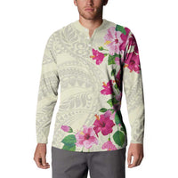 Hawaiian Hibiscus and Art Polynesian Tattoo Button Sweatshirt Beige Color