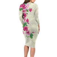 Hawaiian Hibiscus and Art Polynesian Tattoo Family Matching Long Sleeve Bodycon Dress and Hawaiian Shirt Beige Color LT03 - Polynesian Pride