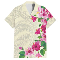 Hawaiian Hibiscus and Art Polynesian Tattoo Family Matching Short Sleeve Bodycon Dress and Hawaiian Shirt Beige Color LT03 Dad's Shirt - Short Sleeve Beige - Polynesian Pride