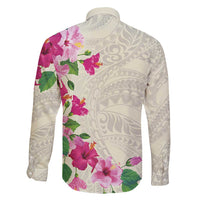 Hawaiian Hibiscus and Art Polynesian Tattoo Family Matching Short Sleeve Bodycon Dress and Hawaiian Shirt Beige Color LT03 - Polynesian Pride