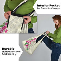 Hawaiian Hibiscus and Art Polynesian Tattoo Grocery Bag Beige Color