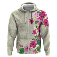 Hawaiian Hibiscus and Art Polynesian Tattoo Hoodie Beige Color