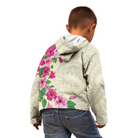 Hawaiian Hibiscus and Art Polynesian Tattoo Kid Hoodie Beige Color