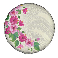 Hawaiian Hibiscus and Art Polynesian Tattoo Spare Tire Cover Beige Color