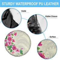 Hawaiian Hibiscus and Art Polynesian Tattoo Spare Tire Cover Beige Color