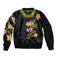 Hawaiian Lei Plumeria and Tropical Leaves Bomber Jacket Watercolor Style