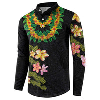 Hawaiian Lei Plumeria and Tropical Leaves Button Sweatshirt Watercolor Style
