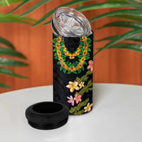 Hawaiian Lei Plumeria and Tropical Leaves 4 in 1 Can Cooler Tumbler Watercolor Style