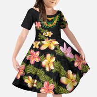 Hawaiian Lei Plumeria and Tropical Leaves Family Matching Mermaid Dress and Hawaiian Shirt Watercolor Style
