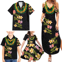 Hawaiian Lei Plumeria and Tropical Leaves Family Matching Summer Maxi Dress and Hawaiian Shirt Watercolor Style