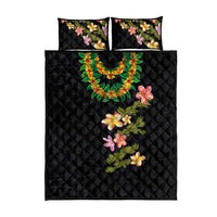 Hawaiian Lei Plumeria and Tropical Leaves Quilt Bed Set Watercolor Style