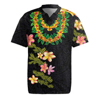 Hawaiian Lei Plumeria and Tropical Leaves Rugby Jersey Watercolor Style